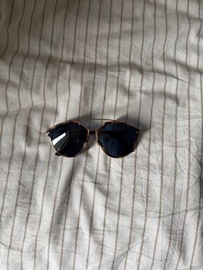 Dior Round Sunglasses with Dark Blue Lenses and Gold Frame